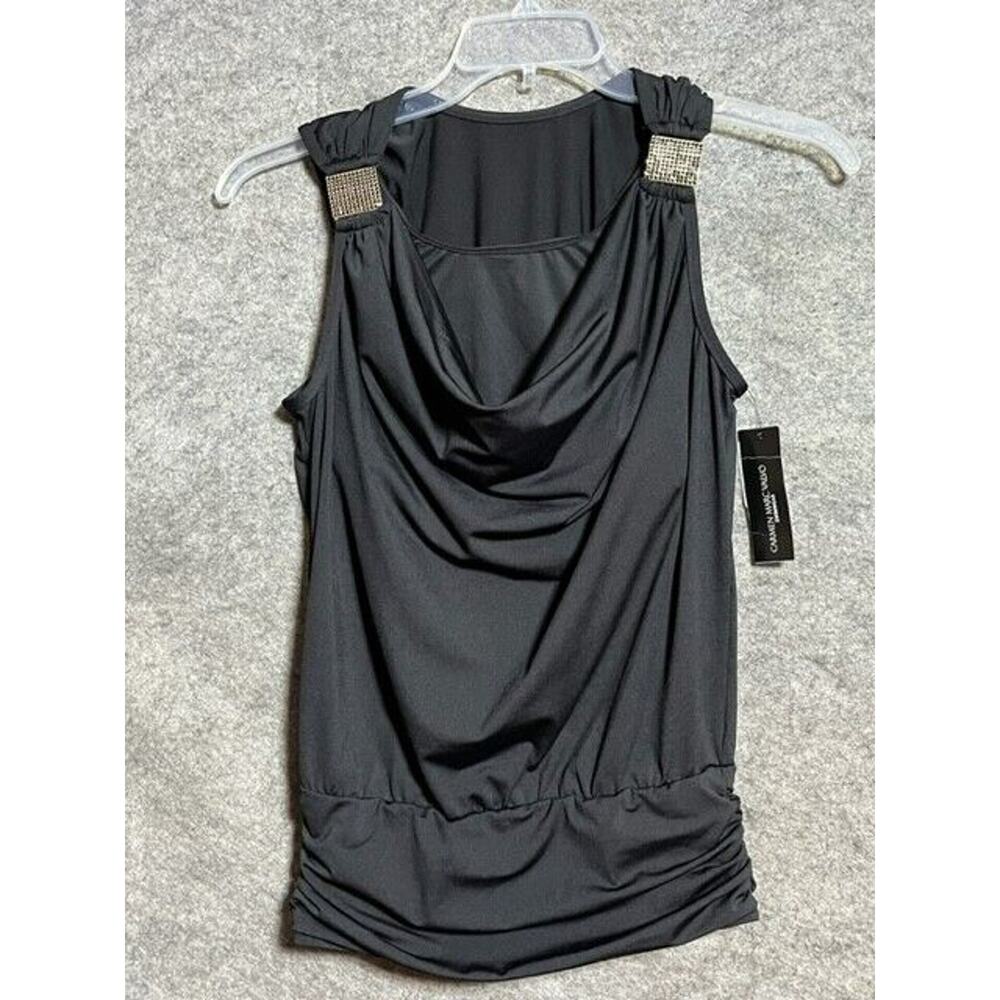 Carmen Marc Valvo Tankini Top Small Draped Glam Resort Chic Rhinestones Designer